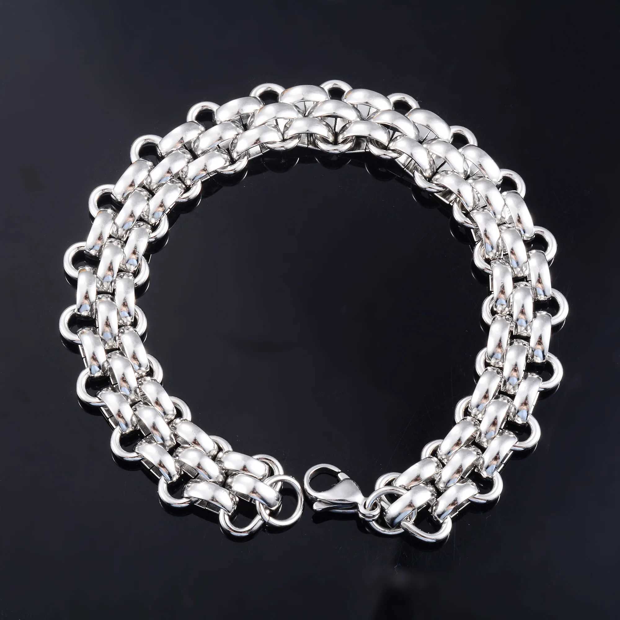 13.5mm wide heavy-duty stainless steel bracelet block chain mens punk bracelet hip-hop boy ankle wristband metal jewelry Y250329