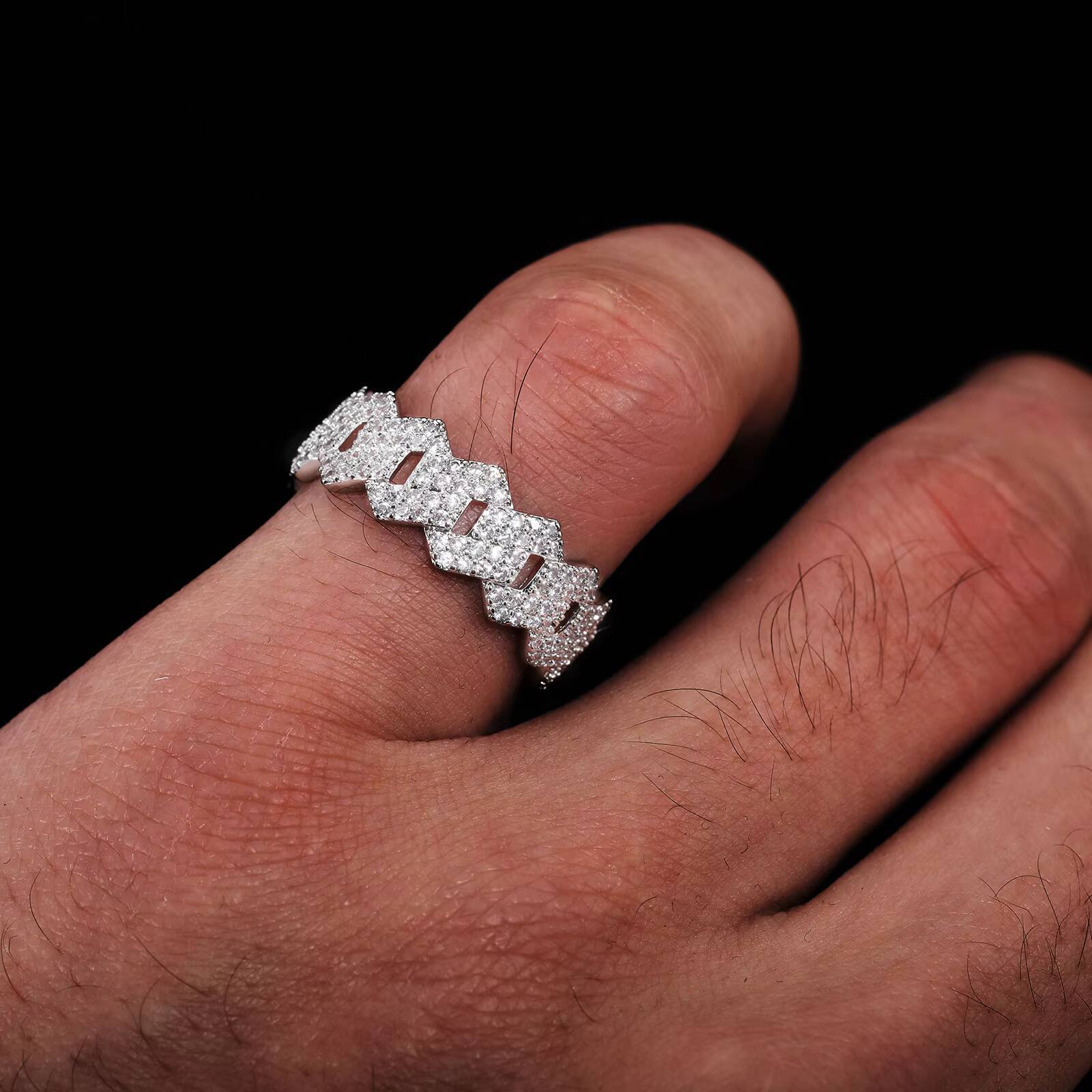 High Quality Classic Hip Hop Jewelry 8mm Gold Plated Brass Prong Setting 5A Cubic Zirconia Cuban Ring for Men