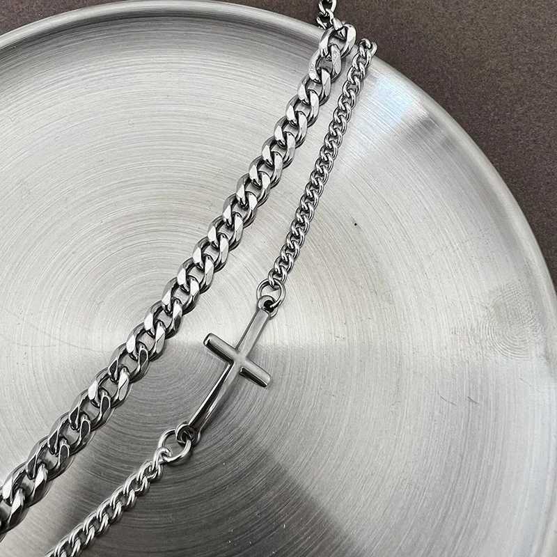 2024 New Stainless Steel Cross Cuban Chain Bracelet Set for Mens Hip Hop Punk Snake Chain Bracelet Fashion Neutral Jewelry Gift Y250329