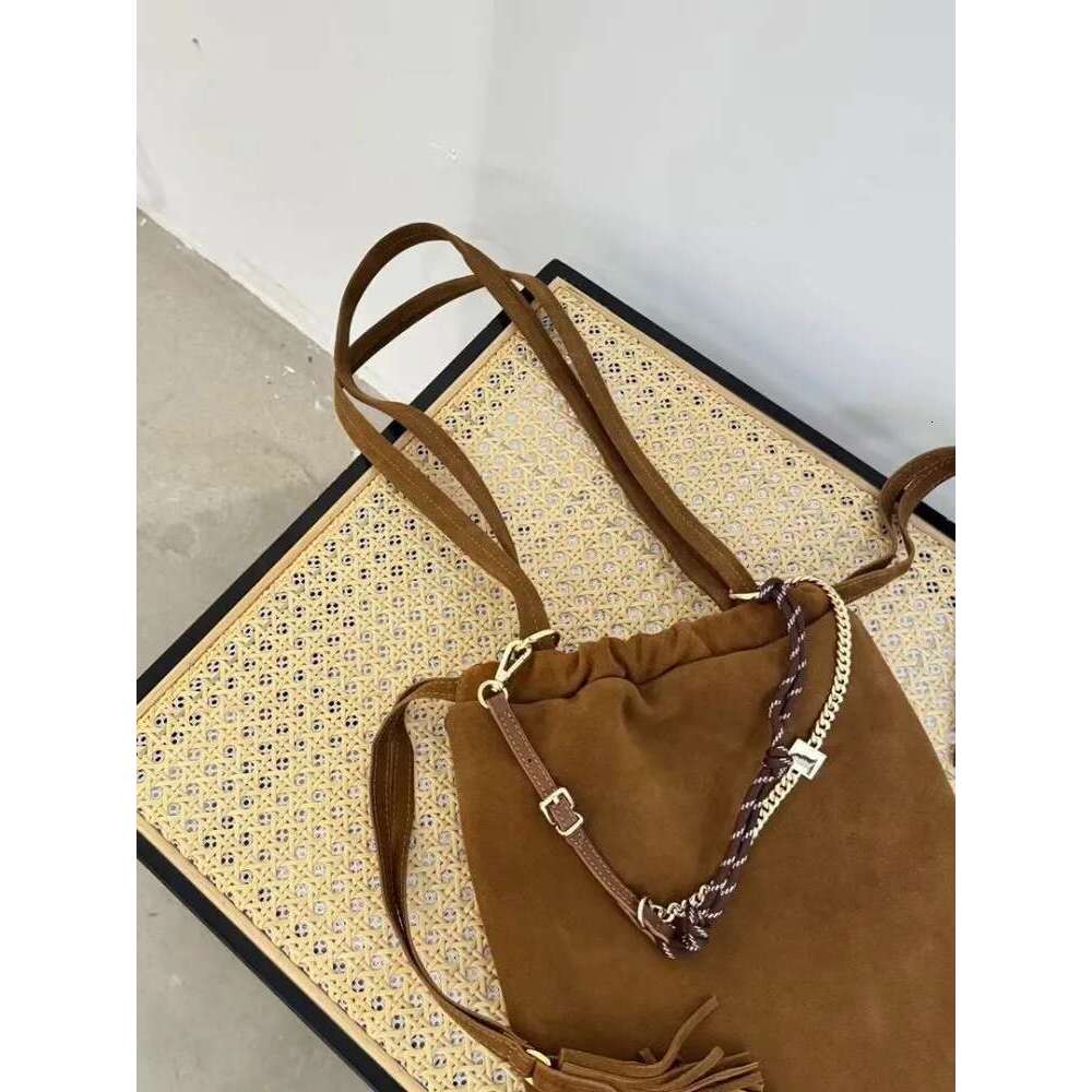 Women's Bags Vintage Drawstring Women Single Shoulder Suede Casual Bag Autumn Large Capacity Design Chain Haruku Ladies Tote Hag