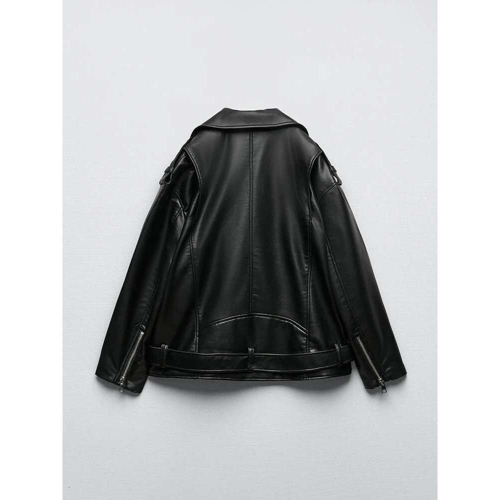 hoodie Baseball Jacket Aigo Women Loose Motorcycle Biker Black Pu Faux Leather Jacket With Belt Spring Autumn Female Zipper Coat Outwear jacket