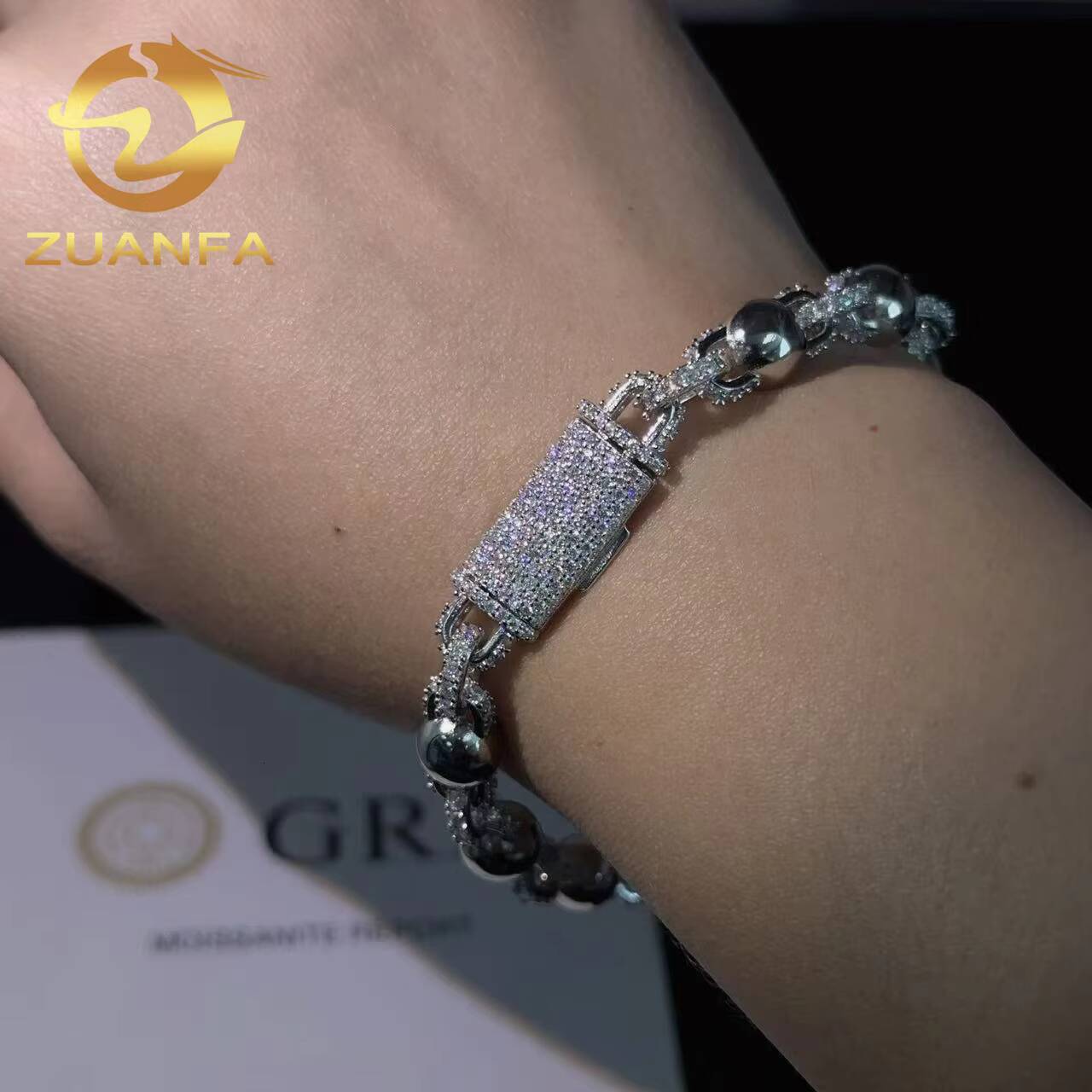 Hip Hop Jewelry Iced Out Moissanite Cuban Bracelet 8mm Ball Link Bracelet 925 Silver Moissanite Bracelet Men Pass Diamond Tester