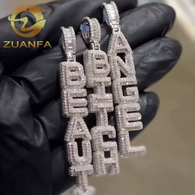 Moissanite Hip Hop Jewelry Vertical Custom Moissanite Hip Hop Pendant Iced Out 925 Silver Letter Pendant