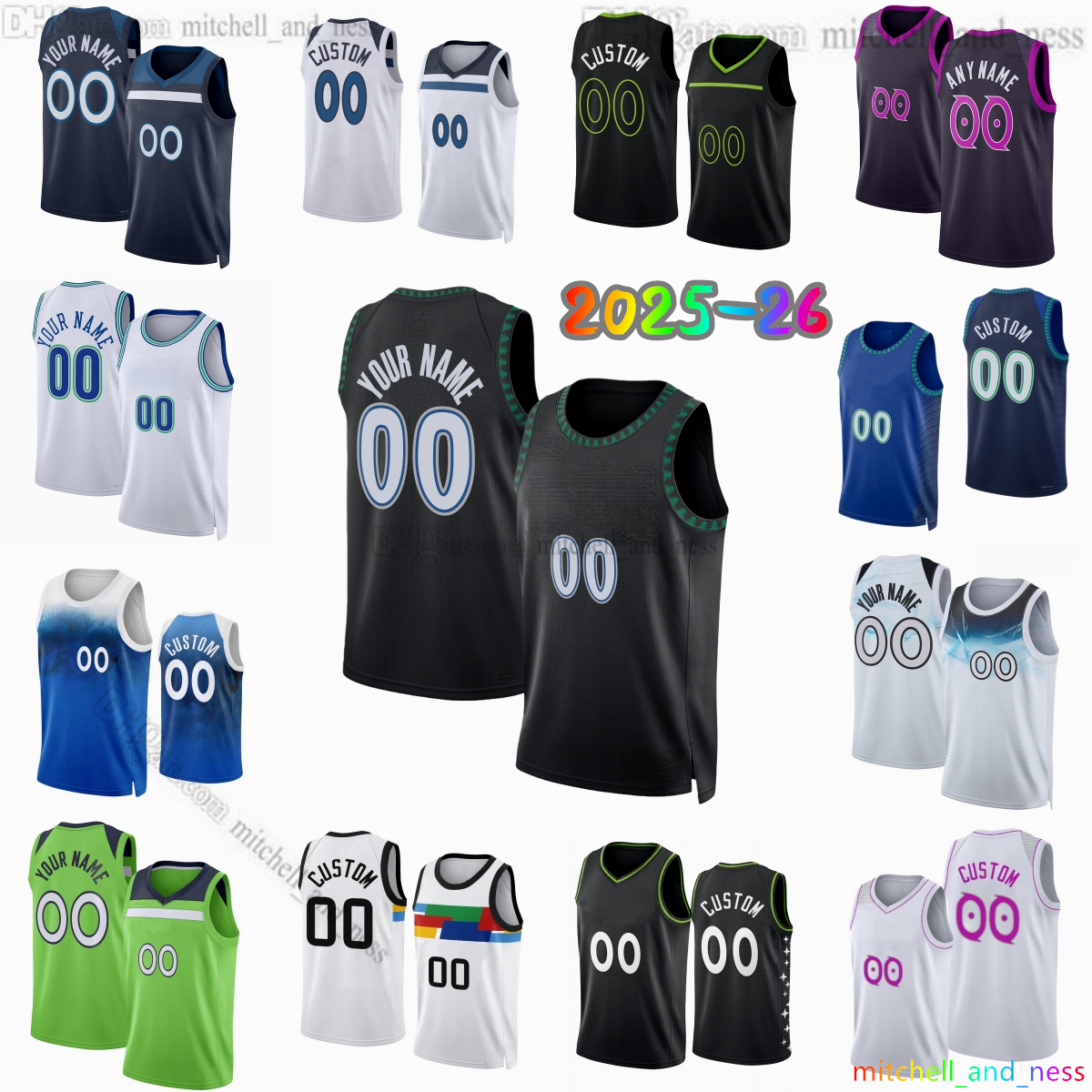 Custom 2025-26 New 5 Anthony Edwards Basketball Jersey 30 Julius Randle 3 Jaden McDaniels 11 Naz Reid 0 Donte DiVincenzo 27 Gobert 10 Conley 22 Clark Jerseys Shorts
