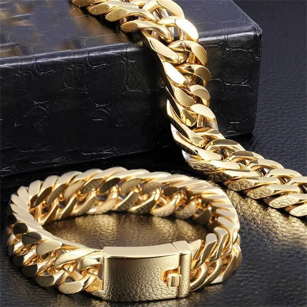 Womens Gold Fashion Bracelet Hip Hop Stainless Steel Cuban Bracelet Chain Bracelet Y250329