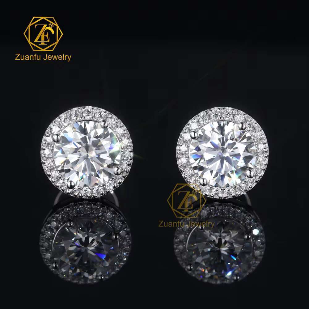 RTS 6.5mm 8mm Round Brilliant Cut D VVS Moissanite Earrings 925S Gold Plated Iced Out Diamond Stud for Women for Party Gift