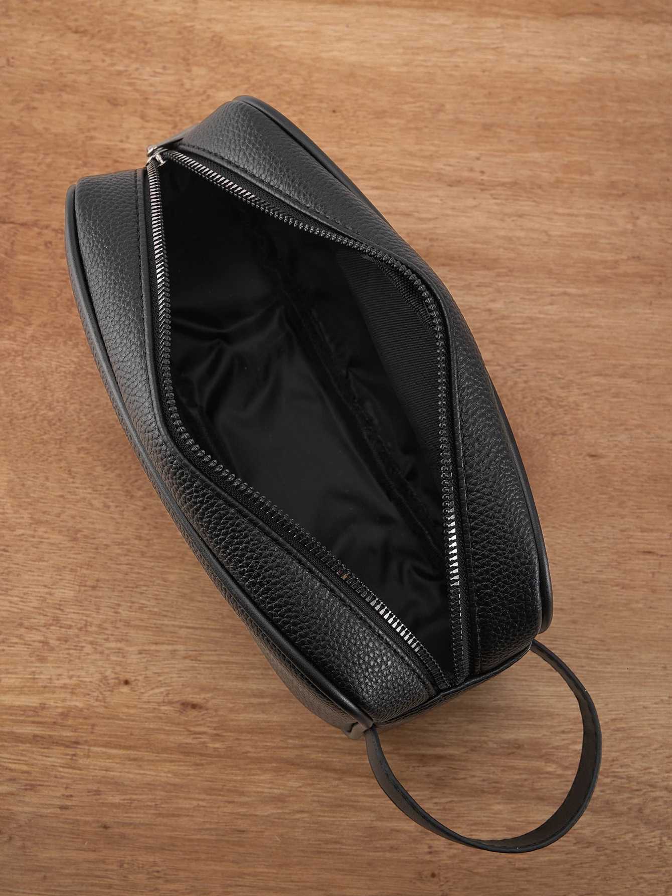 Mens PU Leather Hand Carry Bag Lightweight Textured Design w Detachable Wrist Strap Zippered Pocket Organizer Fits EssentiaW251101