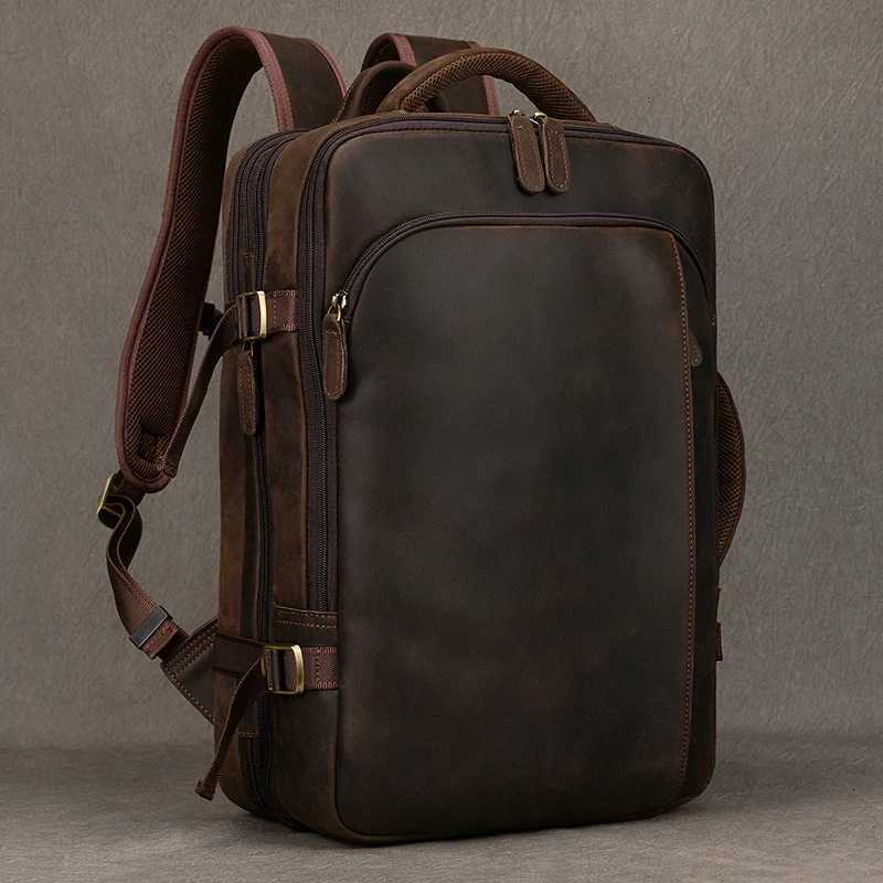 Vintage Crazy Horse Leather Mens Backpack Cowhide Rucksack Large Classic Travel Backpack Big 156 laptop Man Cputer Handbag Y251101