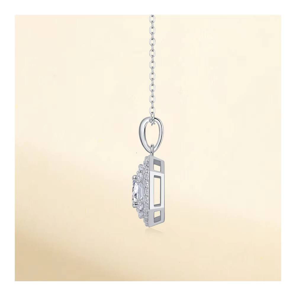 Local Stock in US 925 Silver Gra Moissanite Necklace Small Square Bag Shape Shining Diamond Pendant Jewelry for Wedding