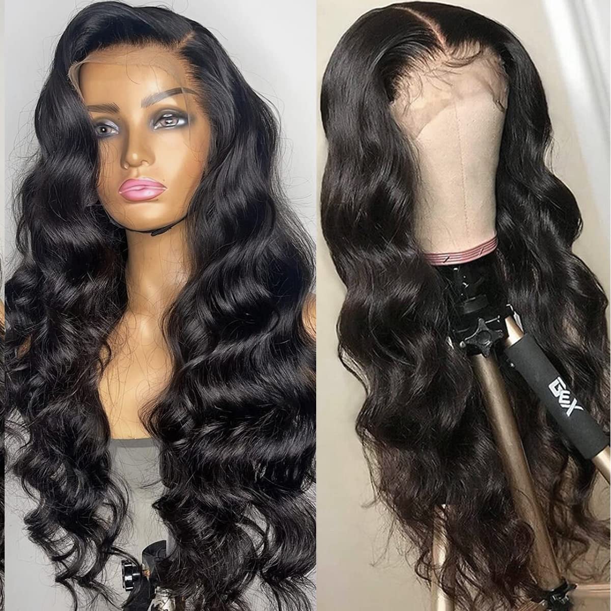 13x4 Lace Frontal Wig 32 Inch Simualtion human hair Body Wave Synthetic Wig Pre Plucked with Baby Hair Transparent Swiss Lace Heat Friendly Blue Color