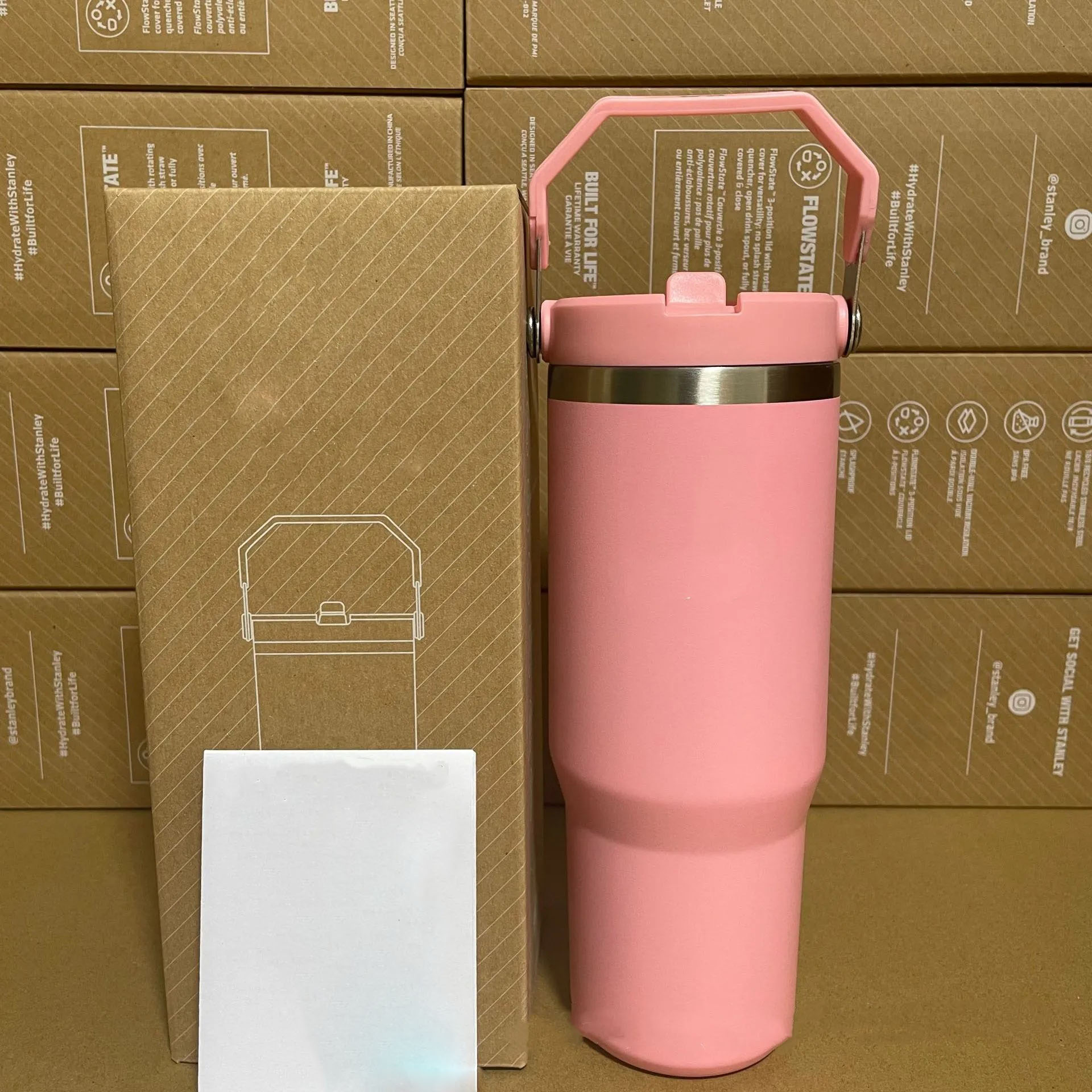 DHL Water Bottles 30oz Cups Heat Preservation Neon Pink Red Stainless Steel Tumblers Large Capacity Travel Car Mugs Reusable Leakproof Flip Cup