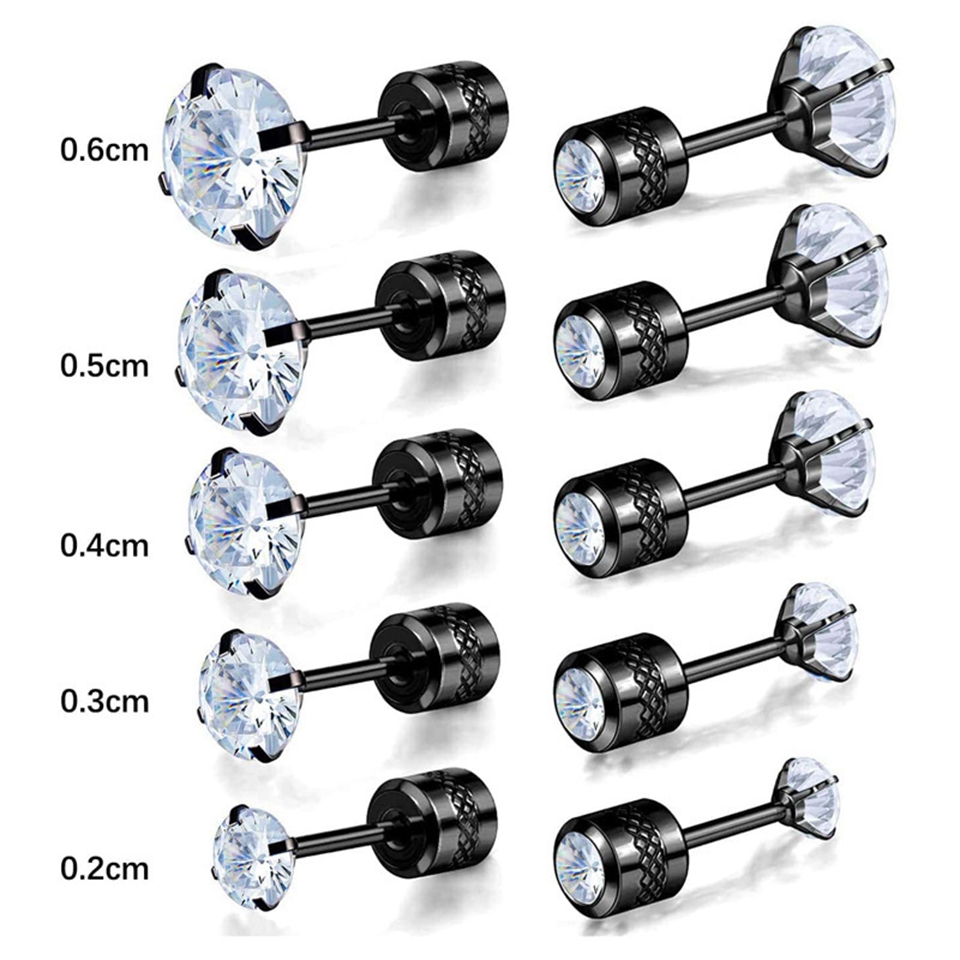 316L Stainless Steel Zircon Diamond Stud Earrings Men Women Not Fade Ear Jewelry Hypoallergenic Tiny CZ Zirconia Screw Back Earring Cartilage Tragus P