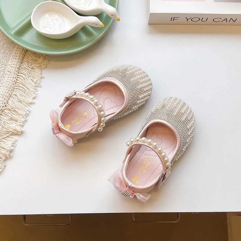 Kids Princess Shoes for Girls 2025 Autumn Toddler Walking Shoes with Shiny Beaded Soft Sole Elegant Girls Party Wedding FlatsT251101