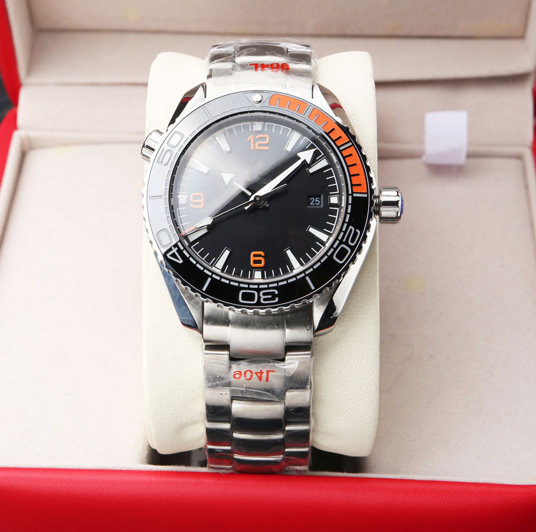 Sea Horse Designer Mens Watch 43mm Orange Digital Dial High Quality 904L Stainless Steel Strap Automatic Mechanical Movement Waterproof Men'