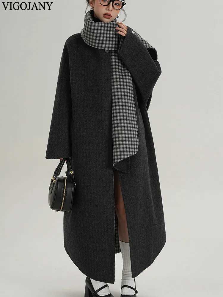 Winter Women Scarf Nature 100 Wool Long Coat 2025 Black Singlebreasted Cashmere Jacket Lady Casual Button Elegant Woolen CoatT251101