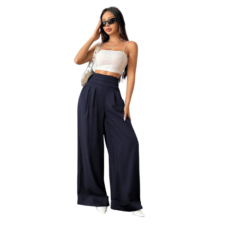 Elegant Casual-Friendly Trouser Design by Ladies' Comfortable Material: Solid Color Broad Silhouette from Petite up---103