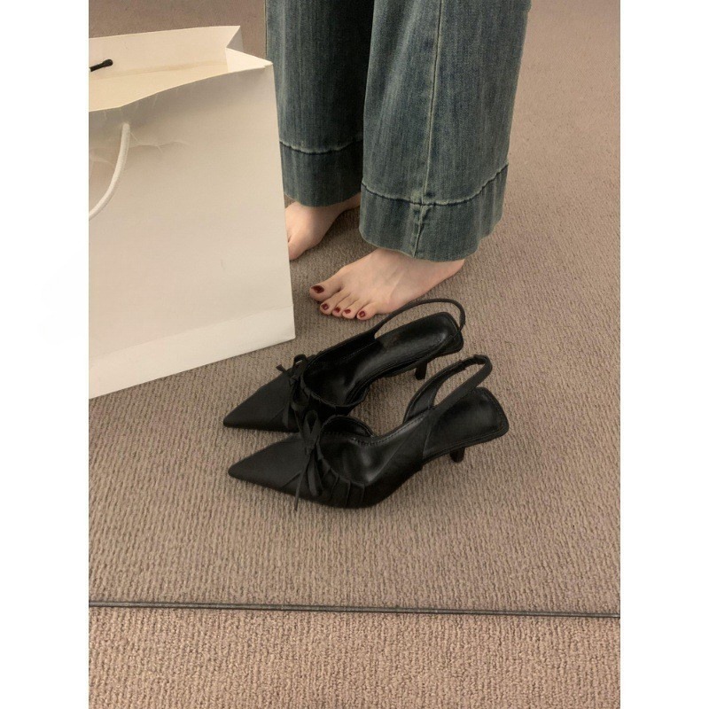 Niche high heels leopard print toe sandals fairy shoes 2024 new summer style pointed bow single shoes 240827