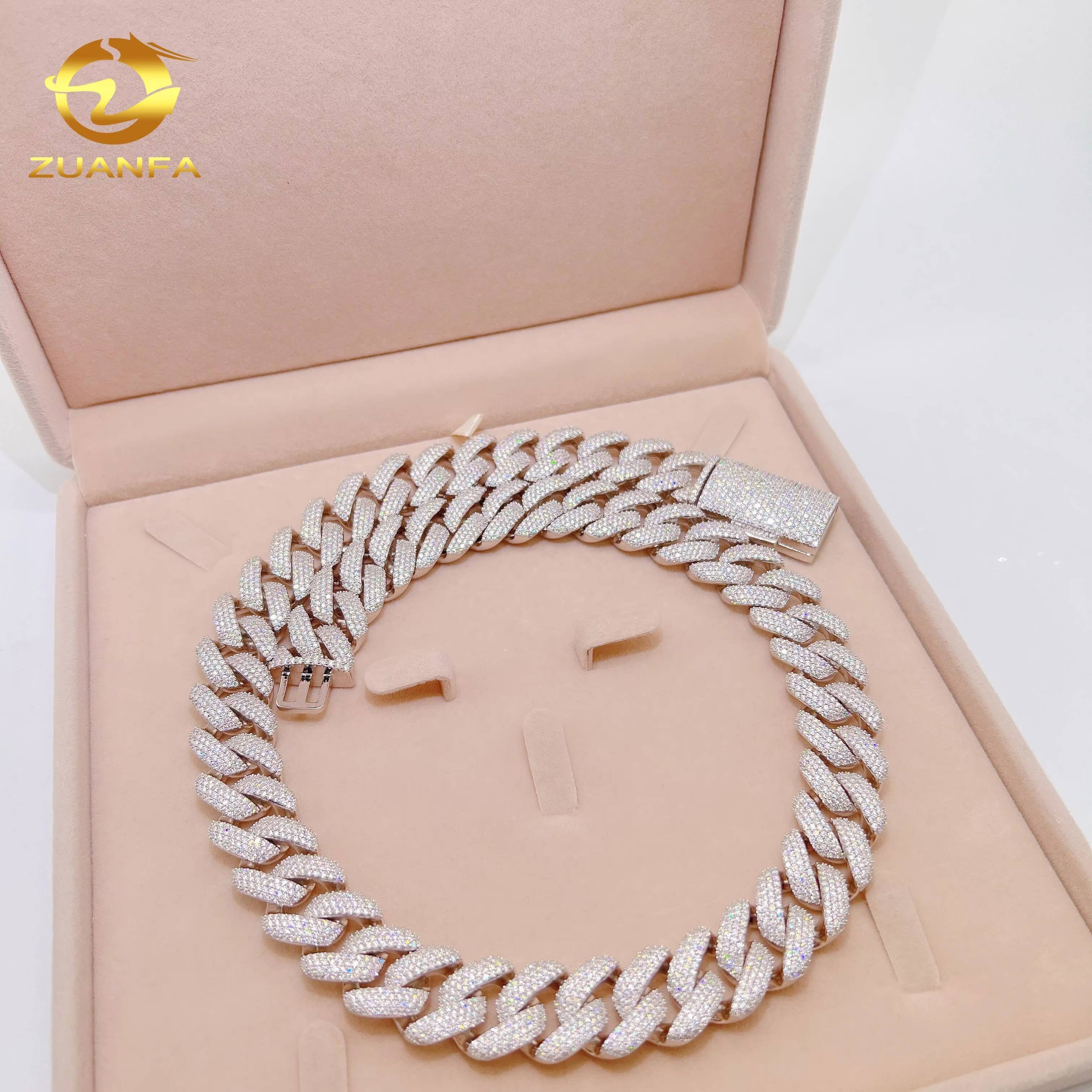 New Design 18mm 925 Sterling Silver Iced Out VVS Moissanite Diamond Cuban Link Chain Necklace