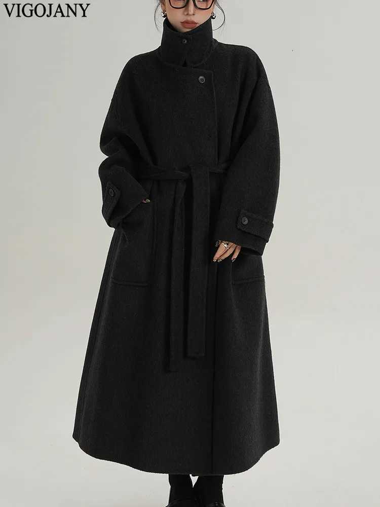 2025 Women Elegant Nature 100 Wool Long Coat Winter Gray Long Sleeve Cashmere Jacket Autumn Lady Casual Button Woolen CoatT251101