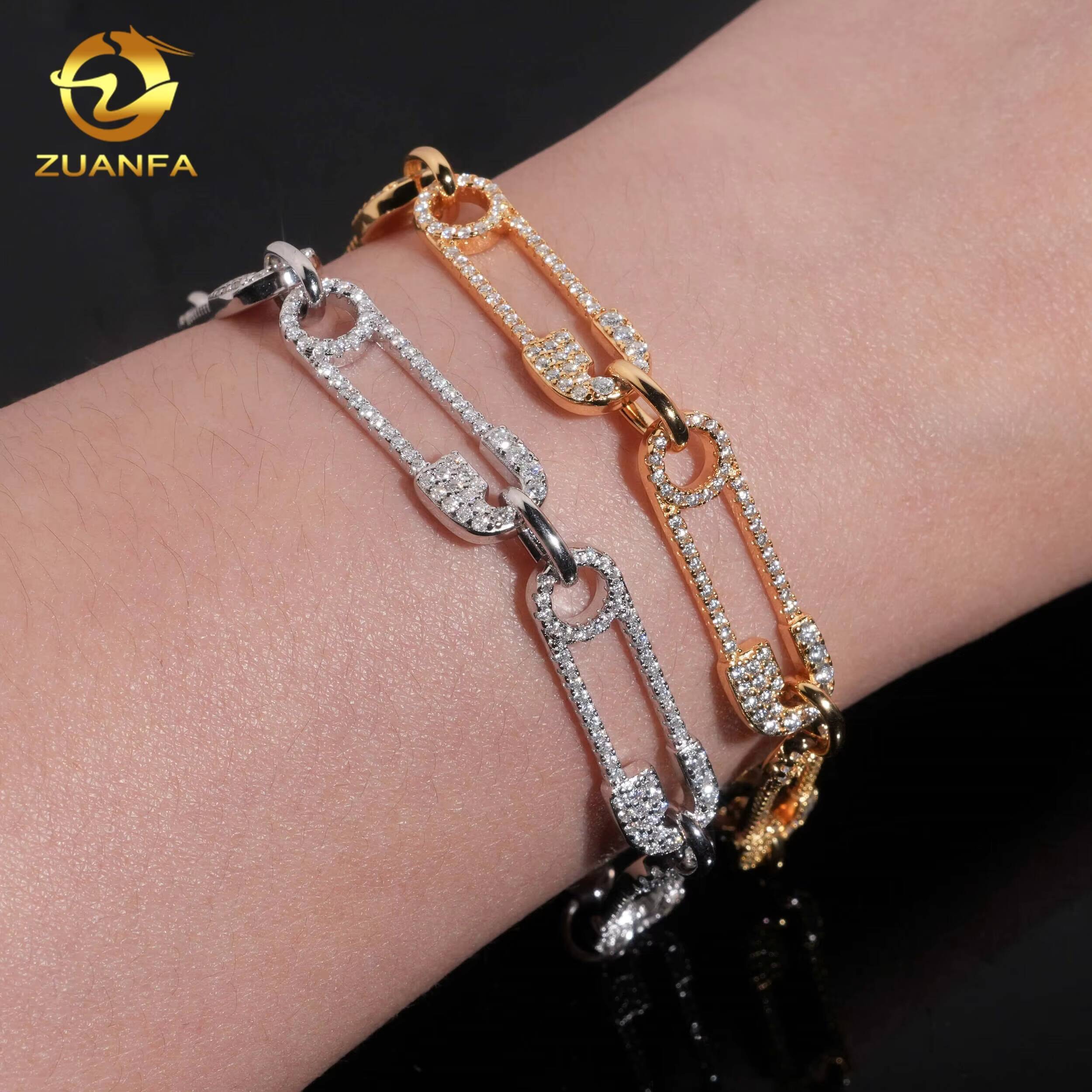 Pass Diamond Tester Fashion High Quality 925 Silver Moissanite Paper Clip Iced Out Bracelet