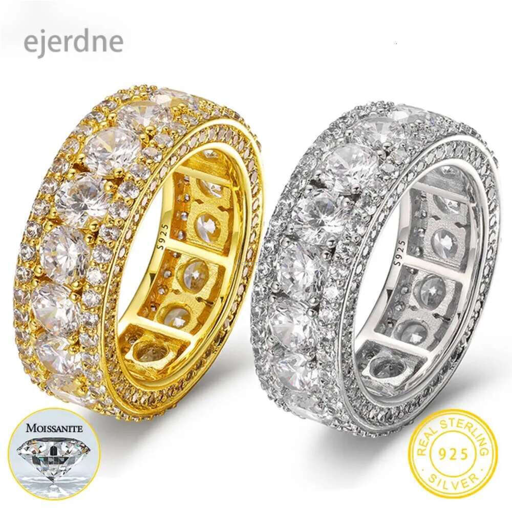 Top Quality 4mm 0.3ct Moissanite Rings For Men Hip Hop Jewelry Sterg Sier Bg Gold Plated White
