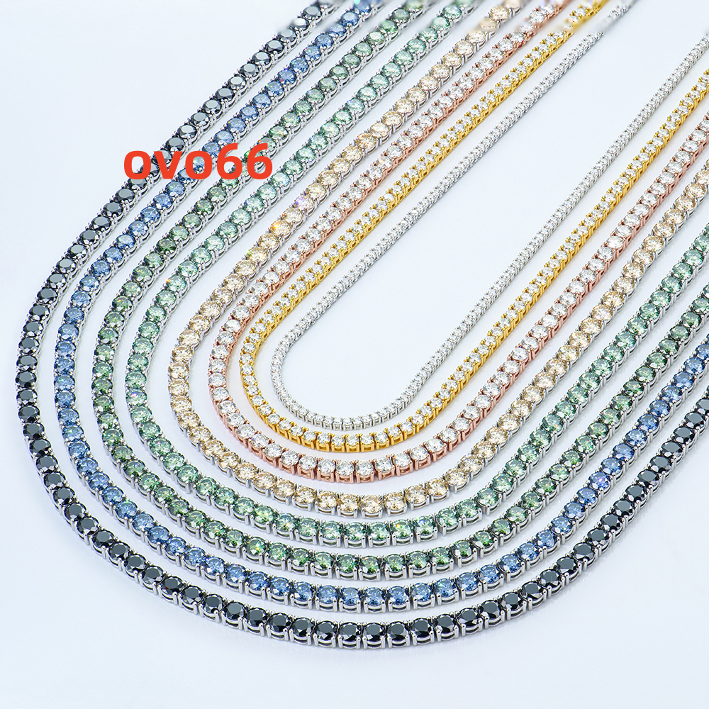Hip Hop Women Men White champagne Black Blue Green Colored Vvs Ice Out Gra Diamond Moissanite Jewelry Tennis Necklace Link Chain