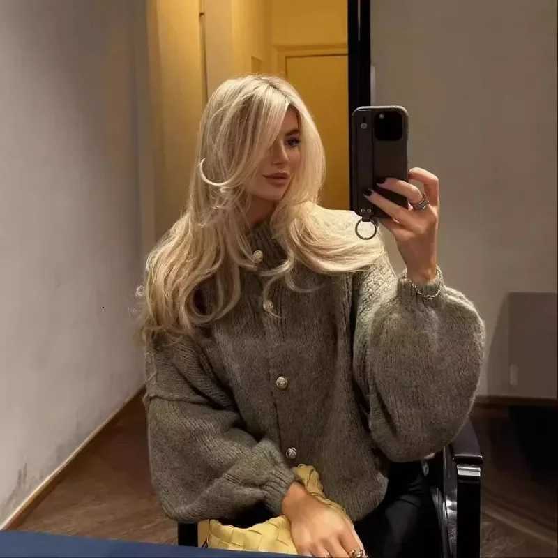 Womens Loose Sweater Cardigan Winter Solid Casual Single Breasted Long Sleeve Knitted Jacket O Neck Warm CardiganT251101