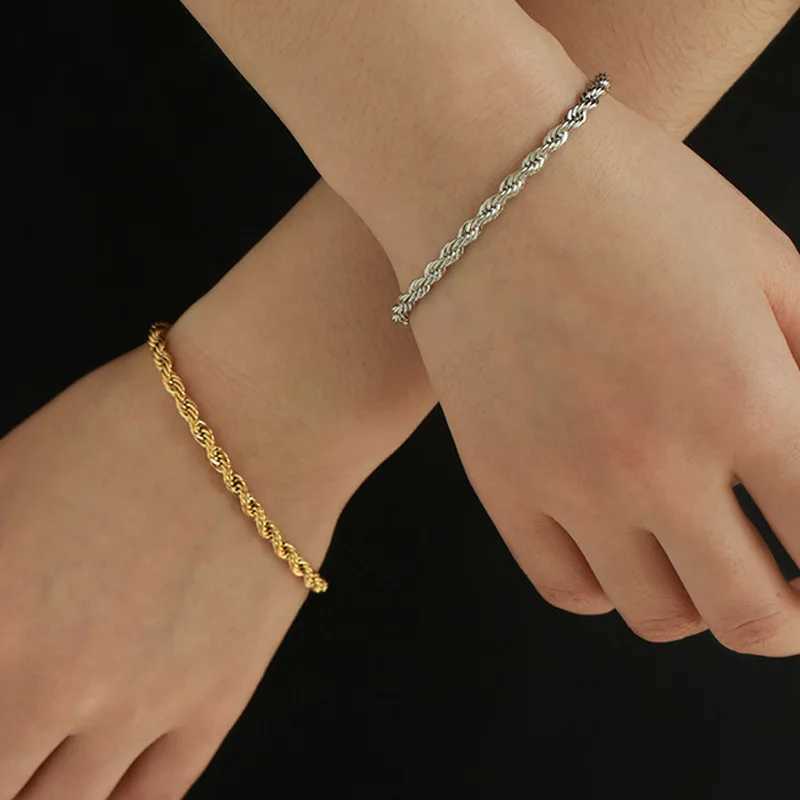 New 925 sterling silver bracelet for men fashionable hip-hop punk twist rope Chian bracelet unisex style simple classic jewelry Y250329