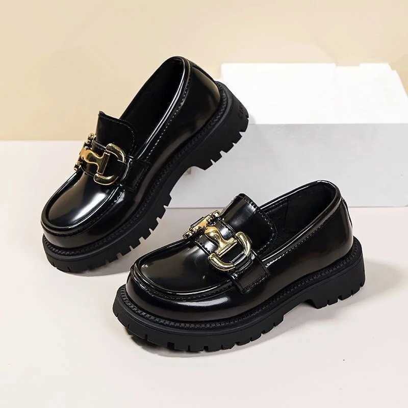 Girls Black Princess Shoes 2024 Spring and Autumn Soft Soles Nonslip Foreign Style British Performance LoafersT251101