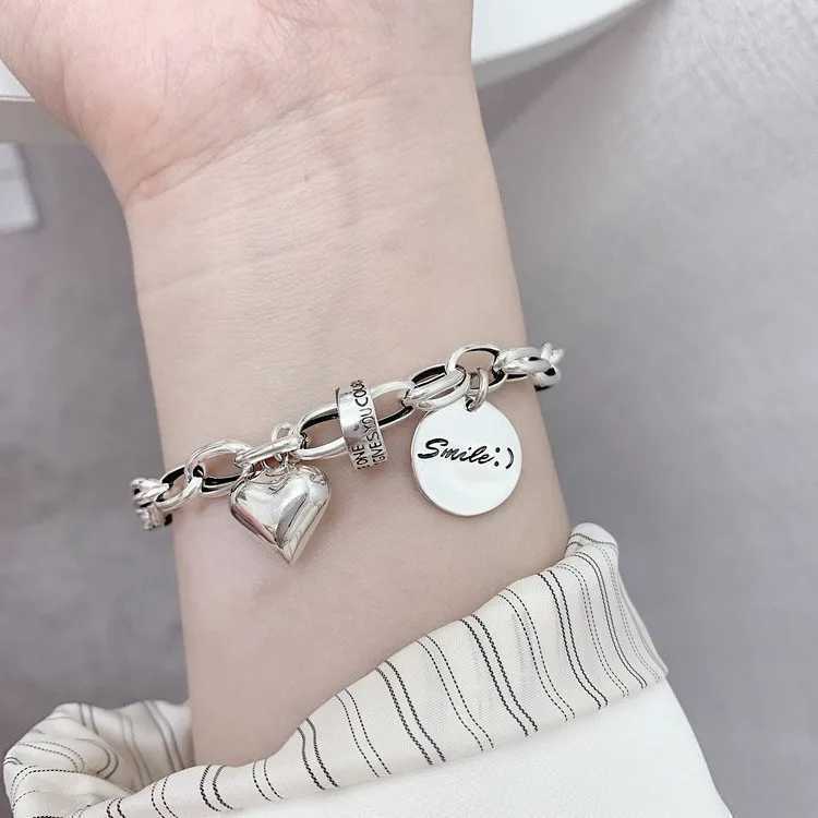 925 sterling silver Thai silver bracelet womens retro geometric heart love luck punk jewelry 2023 new direct shipping Y250329
