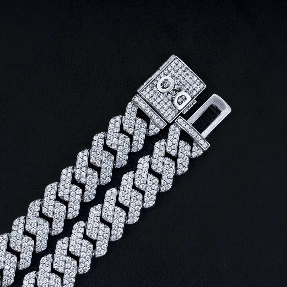 Luxury 10-12 mm Moissanite Cuban Chain Iced Out 925 Silver GRA Certificate D VVS 2 Rows Two Tone Moissanite Cuban Link Chain