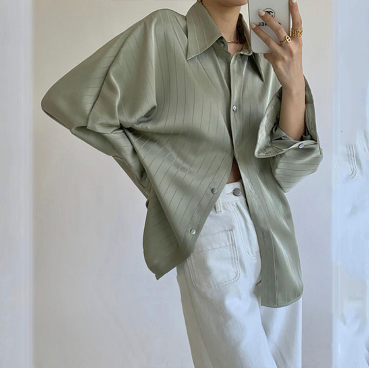 Women's Blouses Shirts Gaganight Women and Tops Long Sleeve Casual Striped White Turn-down Collar OL Shirt Back Buttons Loose Blusas Feminine 230