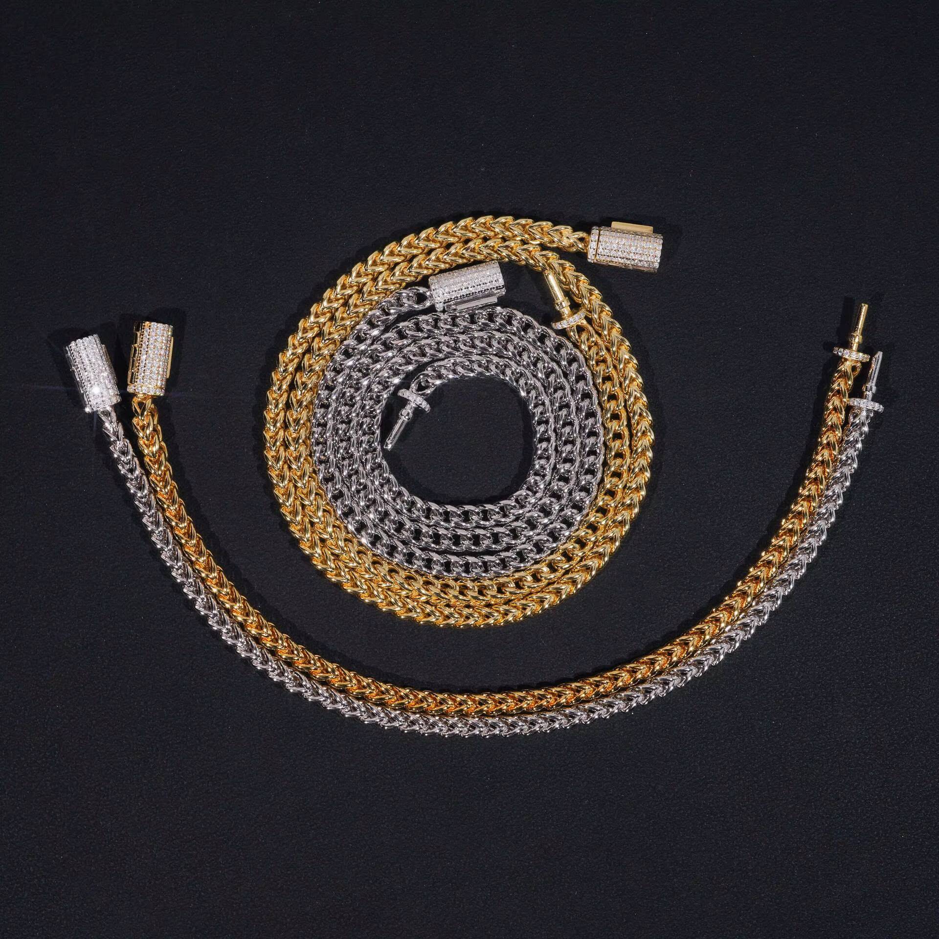 European American HipHop 4mm Stainless Steel Reversible Link Chain S925 Silver Moissanite Clasp Chokers Necklaces Gift