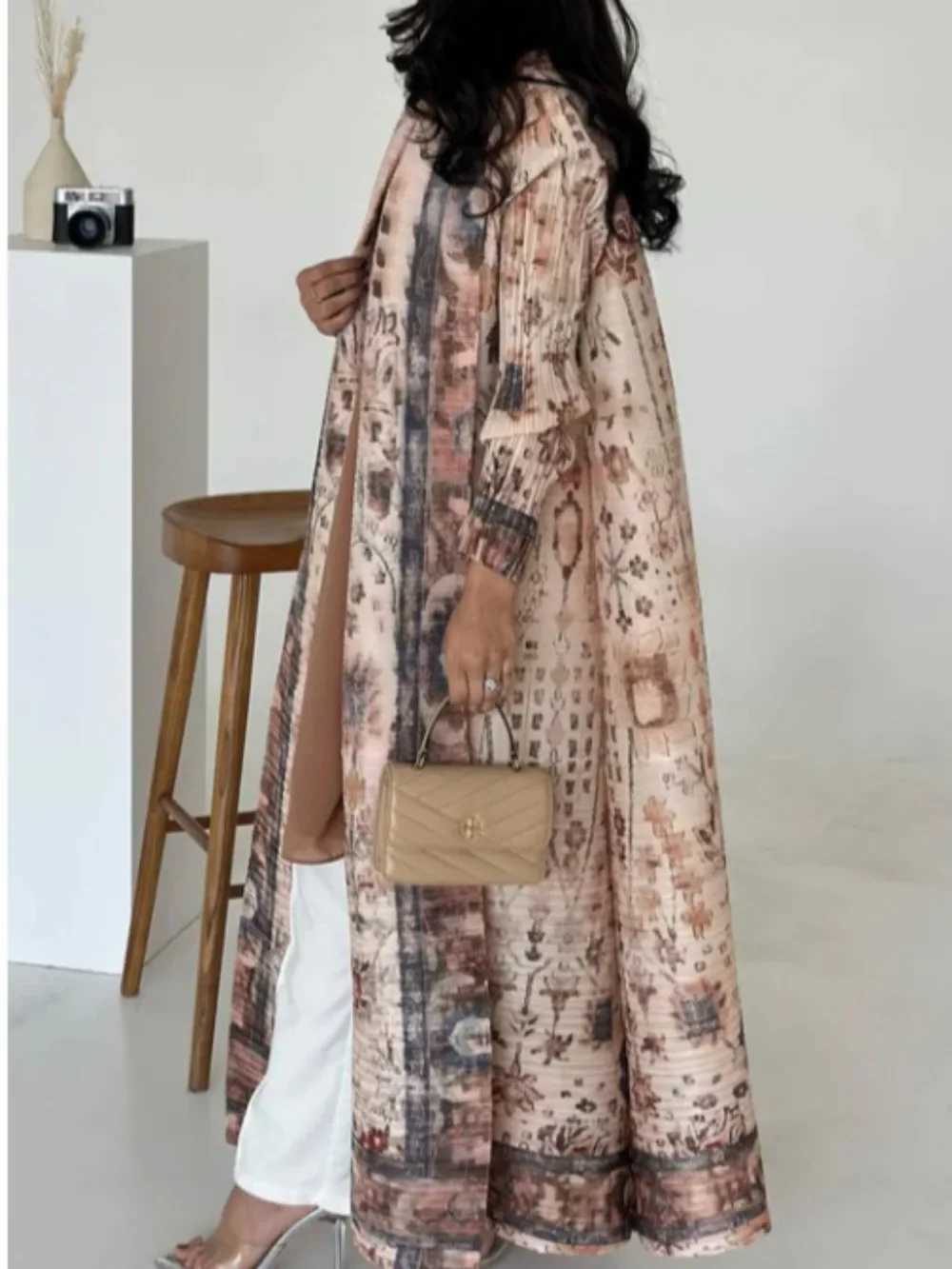 Slim pleated Abaya elastic open dress Eid al Fitr womens Maxi Ctan cardigan wool sweater printed in Dubai Ktan Islam Vestitos Jalabiya W250401