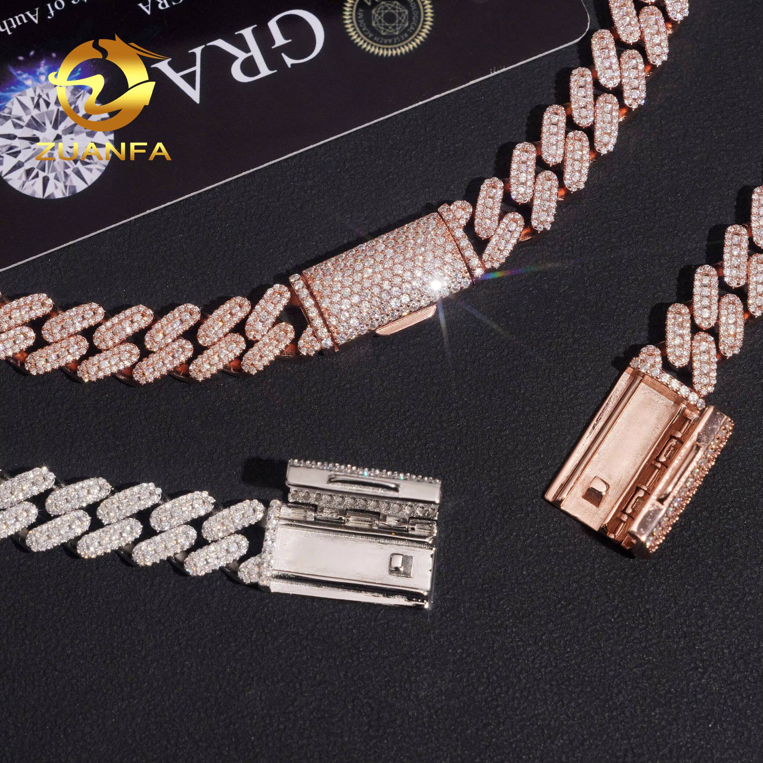 Wholesale 10mm Luxury Hip Hop Jewelry Men Cuban Necklace Sterling Silver Hola Design VVS Moissanite Diamond Cuban Link Chain