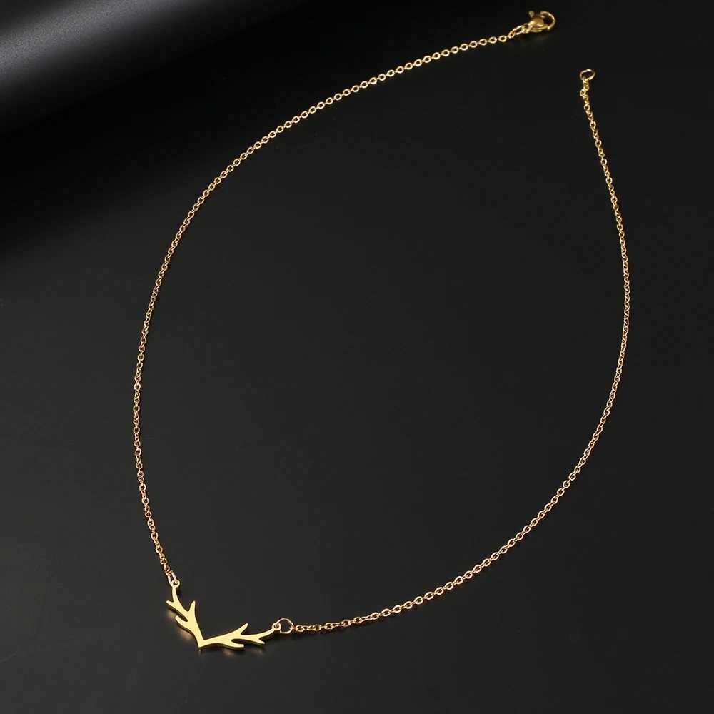 Stainless Steel Necklaces Exquisite Antlers Pendant Chain Choker Charm Fashion Necklace For Women Jewelry Christmas Party GiftC250407