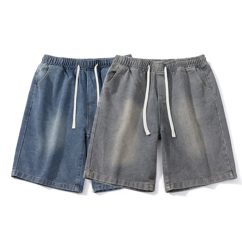 Summer retro denim shorts mens star embroidered hip-hop stitching washed street trend high street casual sports shorts 240828