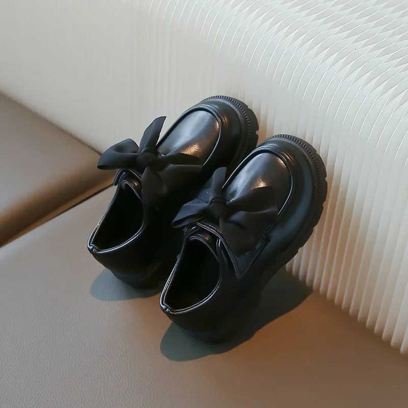 Children Leather Shoes for Girls 2024 Autumn New Fahsion Korean Style Soft Bottom Sweet Bowtie Uniform Loafer Versatile FlatsT251101