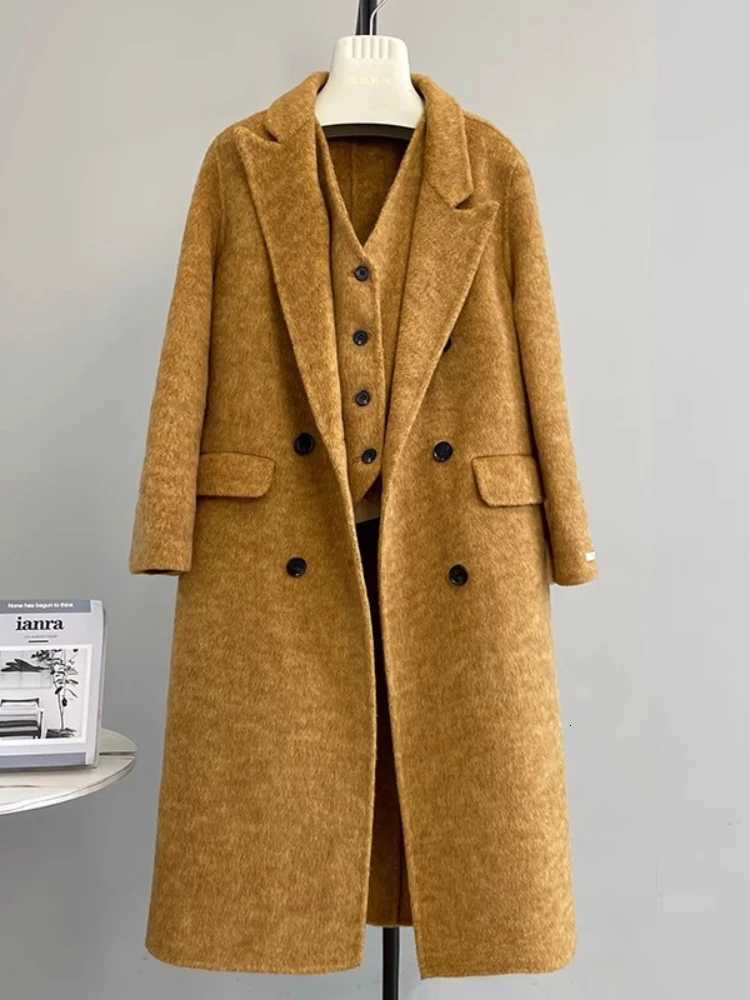 Double Sided Woolen Coat Korean 2Piece Set New High Quality Long Blazer JacketVest Fashion Loose Office Suit Wool Coats WomenT251101