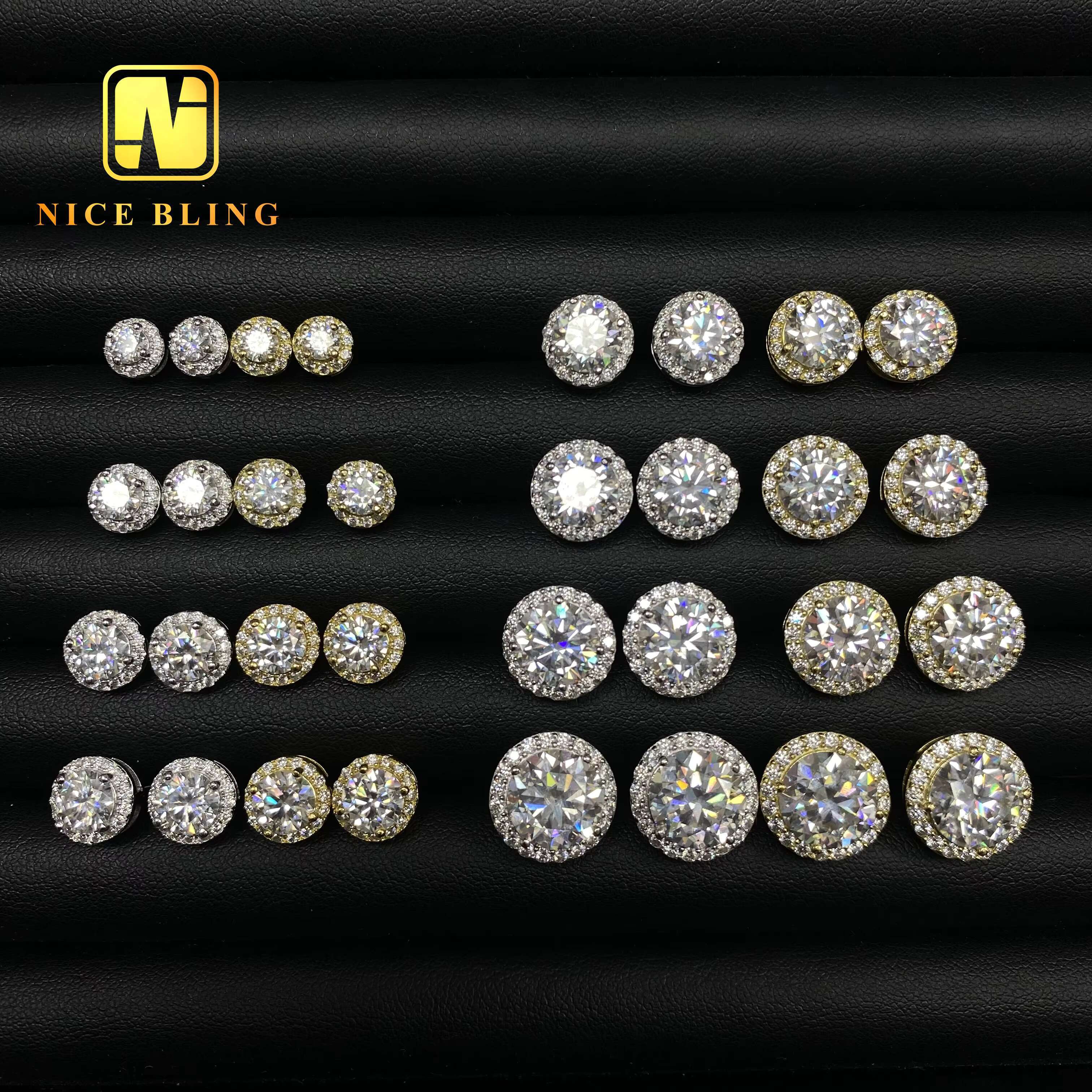 Bezel Setting Ear Studs 10mm Classical Hip Hop Jewelry 925 Sterling Silver VVS Moissanite Stud Earrings for Women - view 7