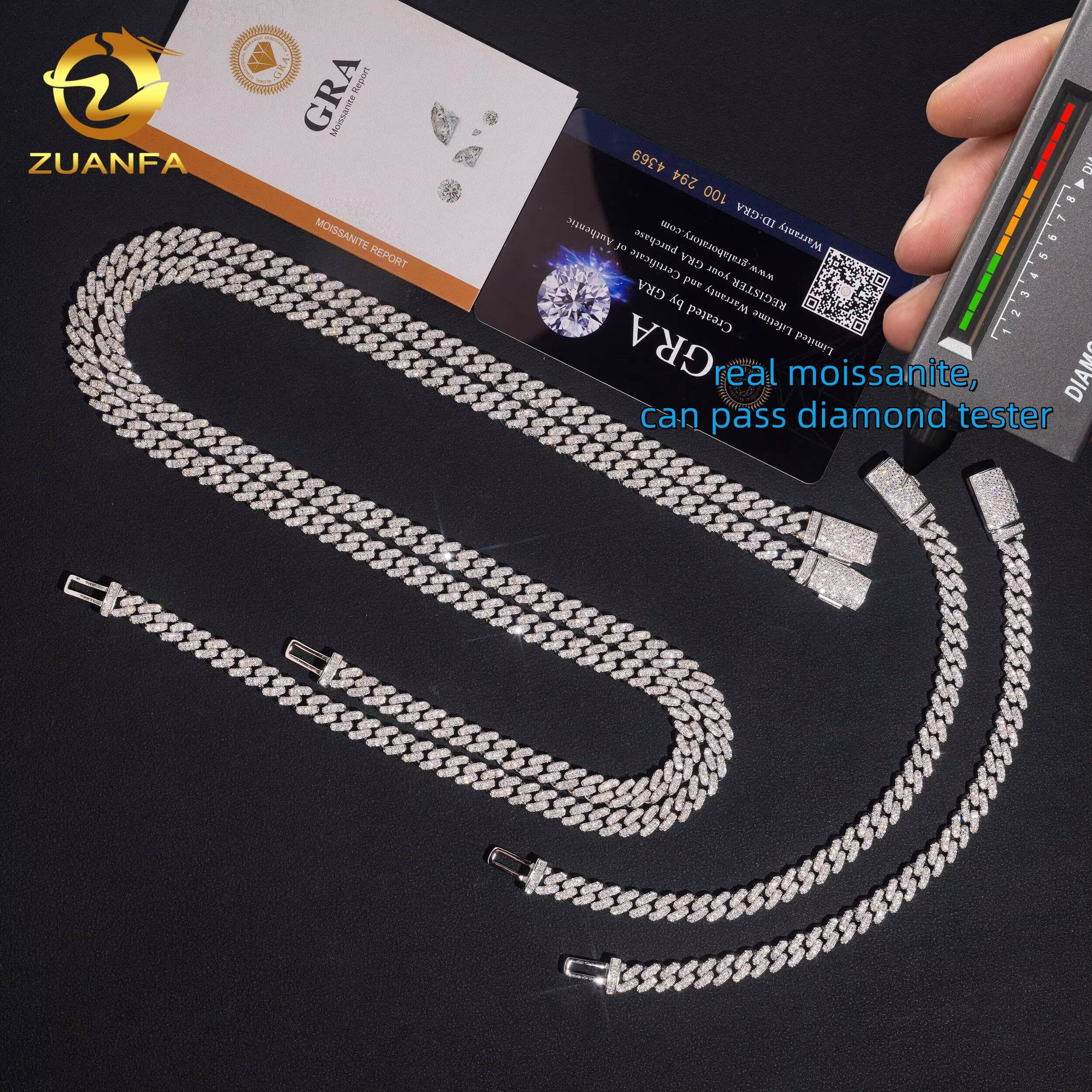 USA Local Stock Cuban Chain Moissanite Hip Hop Jewelry 6mm Moissanite Cuban Link Chain 925Silver Iced Out Cuban Bracelet for Men