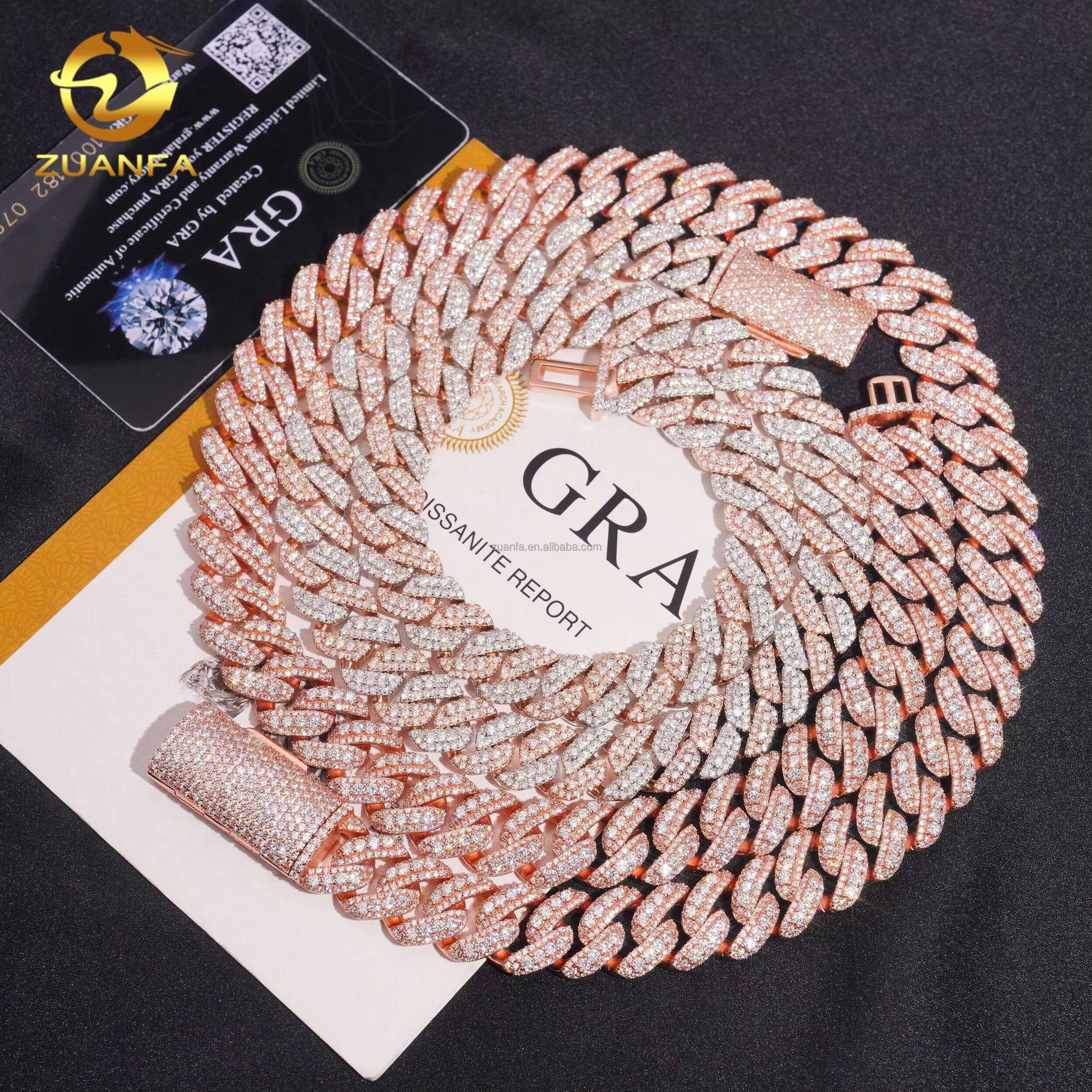 13mm 15mm Three Rows Unique Popular Design Iced Out Hip Hop Flawless S925 Sterling Silver Moissanite Diamond Cuban Link Chain