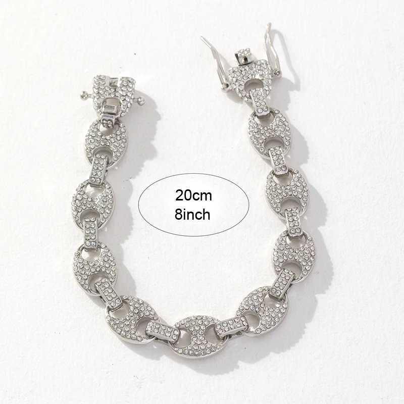 HipHop mens 12mm coffee bean Cuban chain bracelet with sparkling rhinestones set in Miami Cuban chain jewelry Y250329