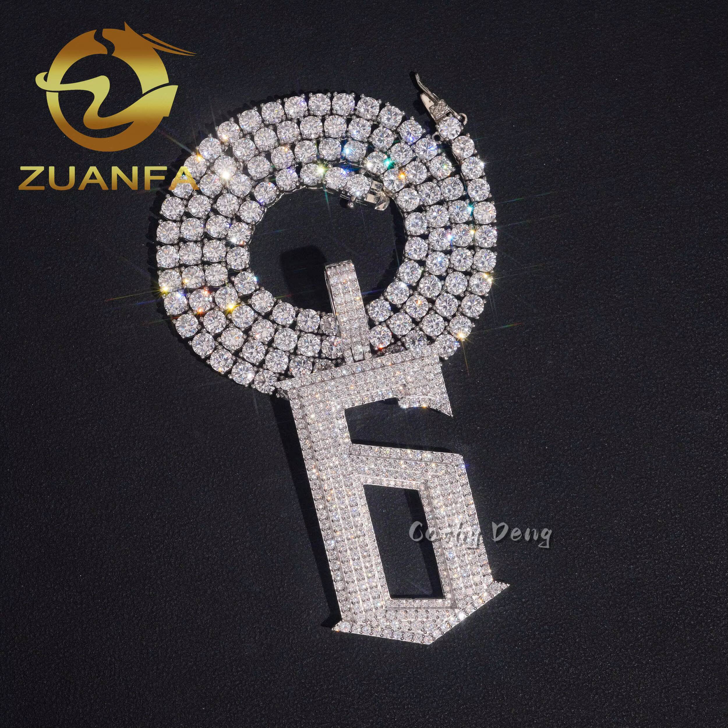 Hip Hop Jewelry Iced Out Moissanite Custom Pendant for Cuban Link Chain 925 Silver Moissanite Hip Hop Pendant Number
