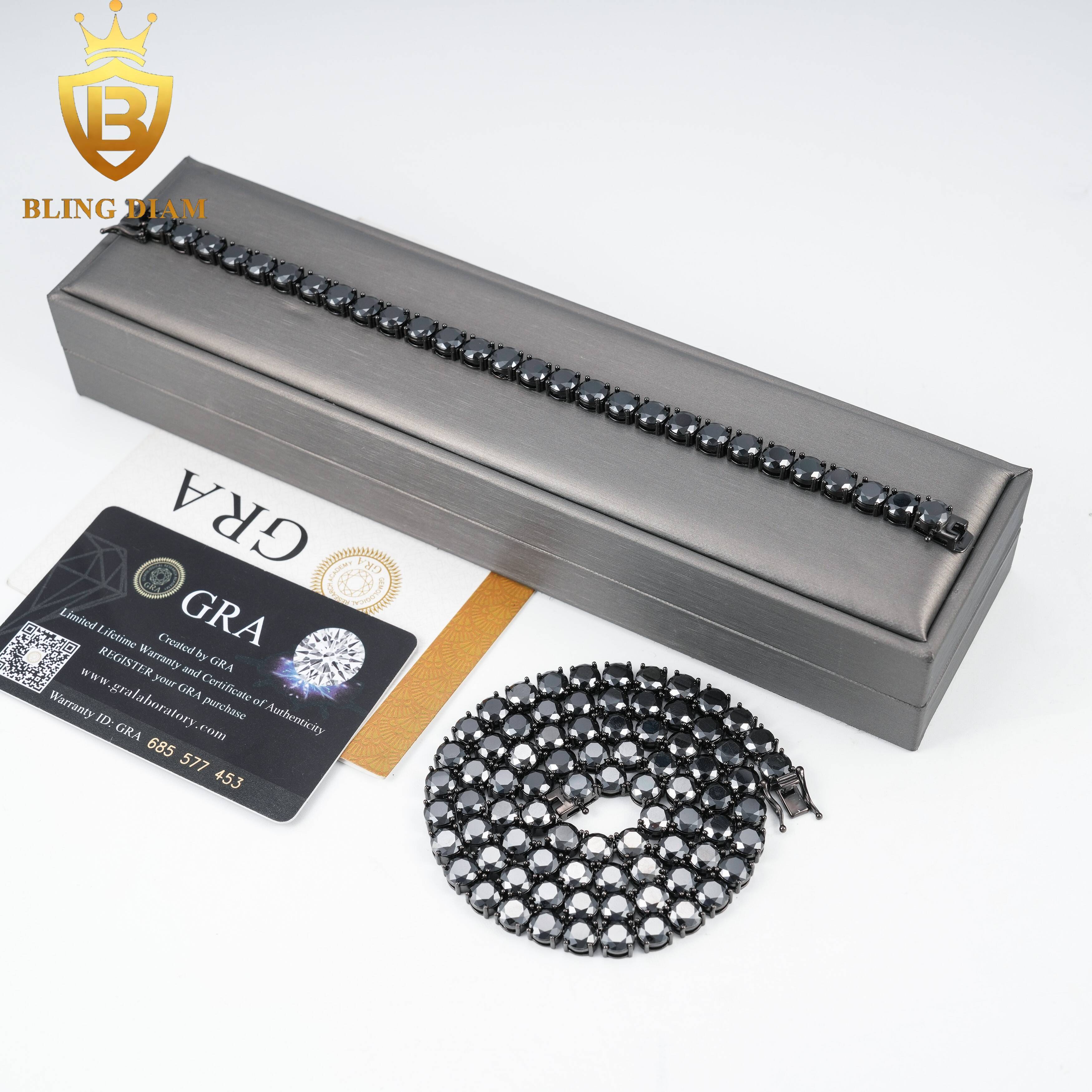 3mm 4mm 5mm 65mm Hip Hop Jewelry 925 Silver Vvs Black Moissanite Iced Out Tennis Chain Bracelet Necklace