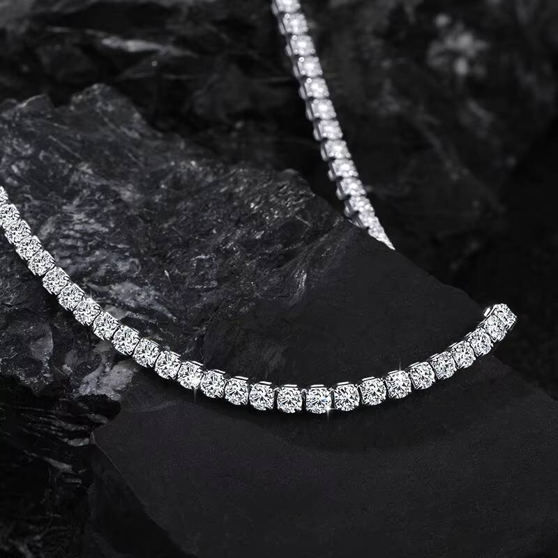 Wholesale S925 Sterling Silver VVS D Color All Moissanite Tennis Necklace 3mm Women Clavicle Tennis Chain Necklace