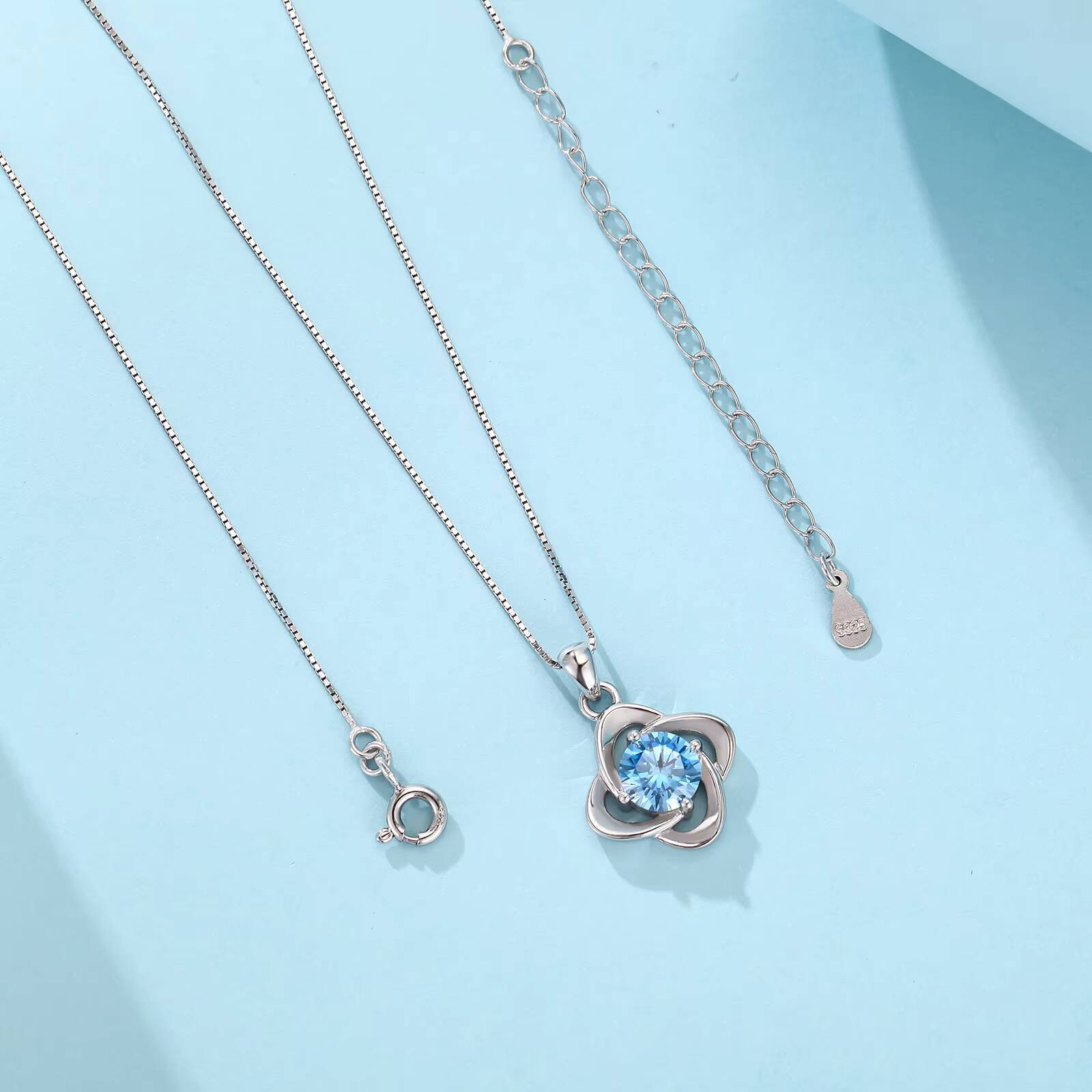 Exquisite 925 Sterling Silver Classic 12 Month Birthstone Four Leaf Clover Pendant Necklace for Women