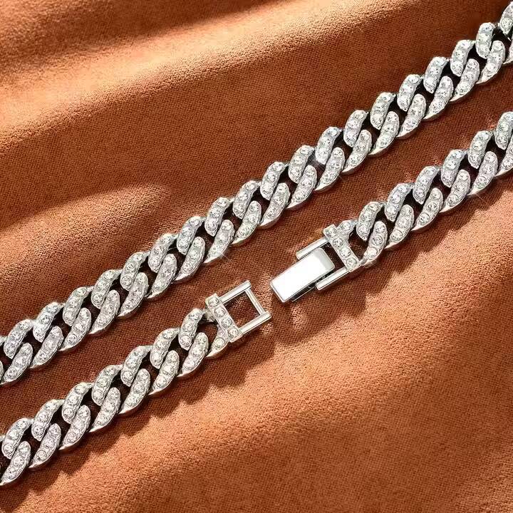 Bold 14mm Cuban Link Chain 925 Silver Moissanite Diamond Necklace Luxury Statement Jewelry for Stylish Men and Women