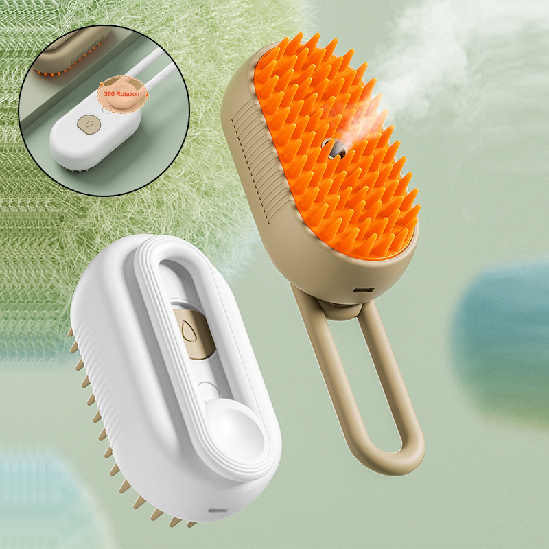 3-in-1 Pet Steam Groomer Comb for Cats & Dogs, Light Coffee - Colored, Steam - Powered Cat Steam Brush for Effective Pet Hair Management