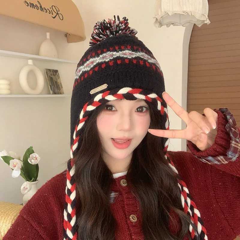 Fair Isle Knit Beanie Women Winter FleeceLined Warm Wool Hat Versatile EarCovering Beanie SoftXJ251101